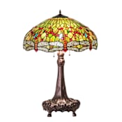 Meyda Tiffany Tiffany Hanginghead Dragonfly 3 Light 31" Tall Buffet Table Lamp Mahogany Bronze