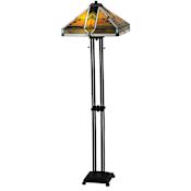 Meyda Tiffany Abilene 2 Light 56" Tall Hand-Crafted Floor Lamp with Stained Glass Mahogany Bronze