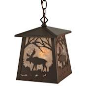 Meyda Tiffany 7" Square Moose At Dawn Mini Pendant Cafe Noir / Silver Mica