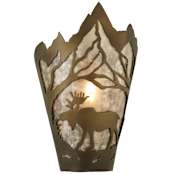 Meyda Tiffany 8" W Moose At Dawn Left Wall Sconce Antique Copper / Silver Mica