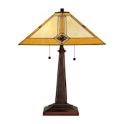 Meyda Tiffany Diamond Mission 2 Light 22" Tall Hand-Crafted Table Lamp with Stained Glass Mahogany Bronze
