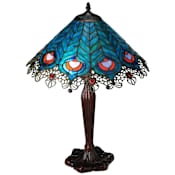 Meyda Tiffany Peacock Feather 2 Light 23" Tall Hand-Crafted Table Lamp with Stained Glass Mahogany Bronze