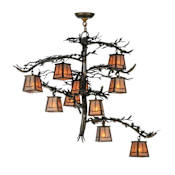 Meyda Tiffany Pine Branch Valley View 10 Light 39" Wide Chandelier with Glass Shades Mahogany Bronze