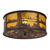Meyda Tiffany Quiet Pond 4 Light 26" Wide Semi-Flush Drum Ceiling Fixture Mahogany Bronze