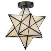 Meyda Tiffany Moravian Star 12" Wide Semi-Flush Ceiling Fixture with White Glass Shade - Craftsman Brown Finish Craftsman Brown