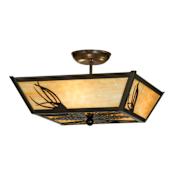 Meyda Tiffany Mountain Pine 3 Light 22" Wide Semi-Flush Ceiling Fixture with Beige Glass Shade - Timeless Bronze Finish Timeless Bronze