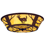 Meyda Tiffany Deer on the Loose 4 Light 22" Wide Flush Mount Drum Ceiling Fixture with Yellow Acrylic Shade Earth