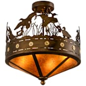 Meyda Tiffany Ducks in Flight 4 Light 16" Wide Semi-Flush Ceiling Fixture with Amber Mica Shade - Antique Copper Finish Antique Copper