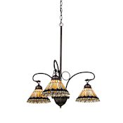 Meyda Tiffany Tiffany Jeweled Peacock 3 Light 24" Wide Chandelier with Tiffany Glass Shade Mahogany Bronze