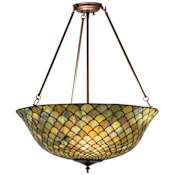 Meyda Tiffany Tiffany Fishscale 3 Light 29" Tall Semi-Flush Bowl Ceiling Fixture - Mahogany Bronze Finish Mahogany Bronze