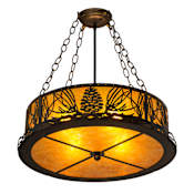 Meyda Tiffany Mountain Pine 4 Light 22" Wide Semi-Flush Drum Ceiling Fixture with Amber Mica Shade - Antique Copper Finish Antique Copper