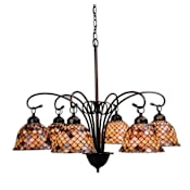 Meyda Tiffany Tiffany Fishscale 6 Light 31" Wide Chandelier with Tiffany Glass Shade Mahogany Bronze