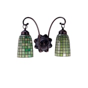Meyda Tiffany Terra Verde 2 Light 14-1/2" Wide Bathroom Vanity Light with Tiffany Glass Shade Mahogany Bronze / Green