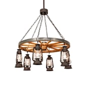Meyda Tiffany Miners Lantern Wagon Wheel 6 Light 40" Wide Lantern Chandelier Dark Roast