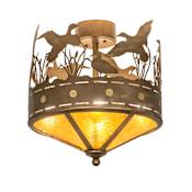 Meyda Tiffany Ducks in Flight 4 Light 16" Wide Semi-Flush Ceiling Fixture - Antique Copper Finish Antique Copper