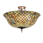 Meyda Tiffany Tiffany Fishscale 3 Light 16" Tall Semi-Flush Bowl Ceiling Fixture - Mahogany Bronze Finish Mahogany Bronze