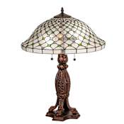Meyda Tiffany Diamond and Jewel 2 Light 25" Tall Buffet, Tiffany Table Lamp with Stained Glass Shade Mahogany Bronze