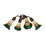 Meyda Tiffany Stained Glass Pond Lily 19" Wide 4 Light Ceiling Fan Light Kit with White and Green Glass Shades Mahogany Bronze