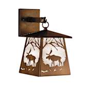 Meyda Tiffany 7.5" W Moose At Dawn Hanging Wall Sconce Antique Copper / Silver Mica