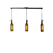 Meyda Tiffany 35" Wide Tuscan Vineyard Frosted Green 3 Light Wine Bottle Island Pendant Black