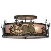 Meyda Tiffany Moose at Dusk 3 Light 22" Wide Flush Mount Drum Ceiling Fixture with White Mica Shade Antique Copper / Silver Mica