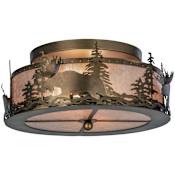 Meyda Tiffany Moose at Dusk 3 Light 16" Wide Semi Flush Drum Ceiling Fixture with Silver Mica Shade Antique Copper / Silver Mica
