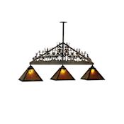 Meyda Tiffany Mountain Pine 3 Light 76" Wide Linear Chandelier with Brown Mica Shade Antique Copper / Amber Mica