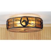 Meyda Tiffany Horseshoe 3 Light 22" Wide Semi Flush Drum Ceiling Fixture with Brown Mica Shade Antique Copper / Amber Mica