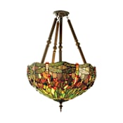 Meyda Tiffany 22" W Tiffany Hanginghead Dragonfly Semi-Flushmount Ceiling Fixture Multi Color