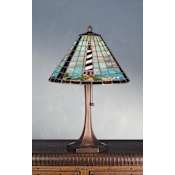 Meyda Tiffany 21" H Cape Hatteras Lighthouse Table Lamp Purple / Blue