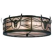 Meyda Tiffany Steer Skull 4 Light 24" Wide Flush Mount Drum Ceiling Fixture with Silver Mica Shade Antique Copper