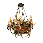Meyda Tiffany Antlers Elk 12 Light 43" Wide Antler Chandelier with Brown Mica Shade N/A