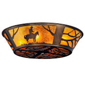 Meyda Tiffany Cowboy 4 Light 22" Wide Flush Mount Drum Ceiling Fixture with Brown Glass Shade Rust