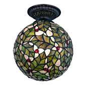 Meyda Tiffany Holly Ball Single Light 9" Wide Flush Mount Ceiling Fixture with Tiffany Glass Shade Antique Brass