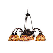Meyda Tiffany Tiffany Fishscale 6 Light 32-1/2" Wide Chandelier with Tiffany Glass Shade Mahogany Bronze