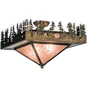 Meyda Tiffany Pine Lake 2 Light 20" Wide Flush Mount Ceiling Fixture with Silver Mica Shade Antique Copper