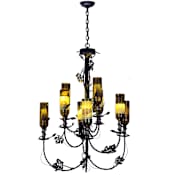 Meyda Tiffany Tuscan Vineyard 9 Light 34" Wide Chandelier with Green Glass Shade Antique Bronze