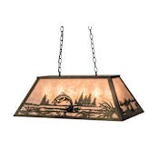 Meyda Tiffany Leaping Trout 6 Light 33" Wide Billiard Chandelier with Silver Mica Shade Antique Copper