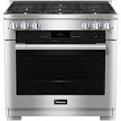 Miele 36 Inch Wide 5.76 Cu. Ft. Slide In Fingerprint Resistant Dual Fuel Range with Moisture Plus Clean Touch Steel