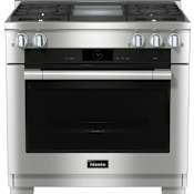 Miele 36 Inch Wide 5.76 Cu. Ft. Free Standing Dual Fuel Range with M Touch, Wireless Precision Probe, and Griddle Clean Touch Steel