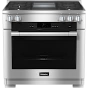 Miele 36 Inch Wide 5.76 Cu. Ft. Slide In Fingerprint Resistant Dual Fuel Range with Speed Oven Clean Touch Steel