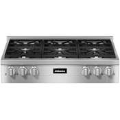 Miele 36 Inch Wide 6 Burner Liquid Propane Rangetop with Dishwasher Safe Grates Clean Touch Steel