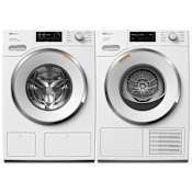 Miele 24 Inch Wide 2.26 Cu. Ft. Front Load Washer and 24 Inch Wide 4.02 Cu. Ft. Electric Dryer with Honeycomb Drum Laundry Pair Lotus White
