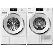 Miele 24 Inch Wide 2.26 Cu. Ft. Front Load Washer and 24 Inch Wide 4.02 Cu. Ft. Electric Dryer with FragranceDos Technology Laundry Pair Lotus White