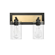 Millennium Lighting Gasol 2 Light 13" Wide Vanity Light with Clear Glass Shades Matte Black / Vintage Brass