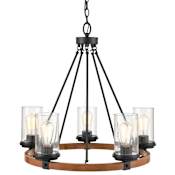 Millennium Lighting 5 Light 26" Wide Drum Chandelier Matte Black / Wood Grain