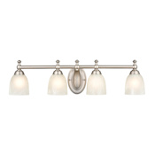 Millennium Lighting 4 Light 30" Wide Vanity Light with Faux Alabaster Frosted Glass Shades Satin Nickel