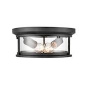 Millennium Lighting Bresley 2 Light 12" Wide Outdoor Clear Glass Flush Mount Drum Light Powder Coat Black