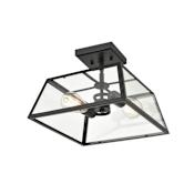 Millennium Lighting Grant 2 Light 13" Wide Outdoor Semi-Flush Clear Glass Ceiling Fixture Powder Coat Black