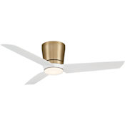 MinkaAire Pure 48" 3 Blade Indoor LED Flush Mount Hugger Ceiling Fan with Wall Control Included Brushed Brass / Alabaster White